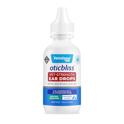 Vetnique Oticbliss Cat & Dog Ear Infection Treatment Drops - with 1% Hydrocortisone & MicroSilver BG for Dog Ear Infections - Vet Recommended Cat & Dog Ear Cleaner for Itchy Ear Relief