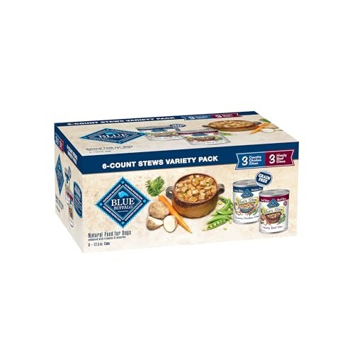 Blue Buffalo Blue's Stew Natural Wet Dog Food, Made with Natural Ingredients, Hearty Beef and Country Chicken Variety Pack, 12.5-oz. Cans, 6 Count