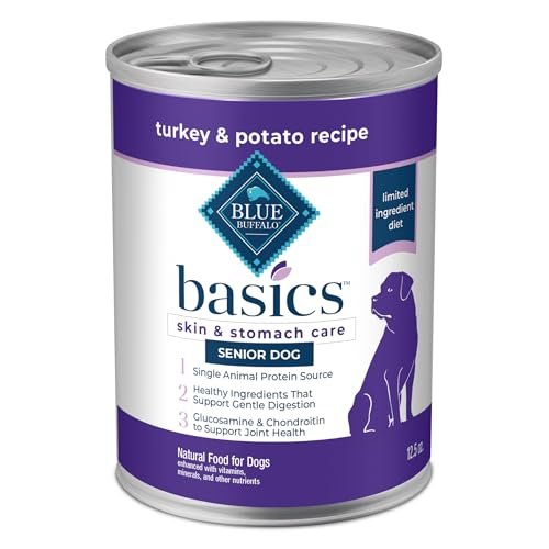 Blue Buffalo Basics Grain-Free Senior Wet Dog Food, Skin & Stomach Care, Limited Ingredient Diet, Turkey Recipe, 12.5-oz. Cans, 12 Count
