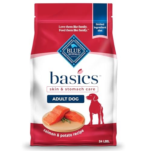 Blue Buffalo Basics Adult Dry Dog Food, Skin & Stomach Care, Limited Ingredient Diet for Dogs, Salmon Recipe, 24-lb. Bag